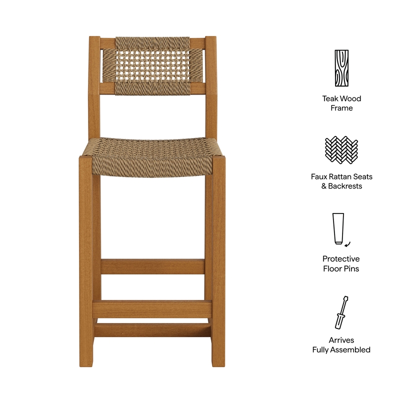 Reed 40 Inch Outdoor Outdoor Teak Wood Counter Stool in Natural
