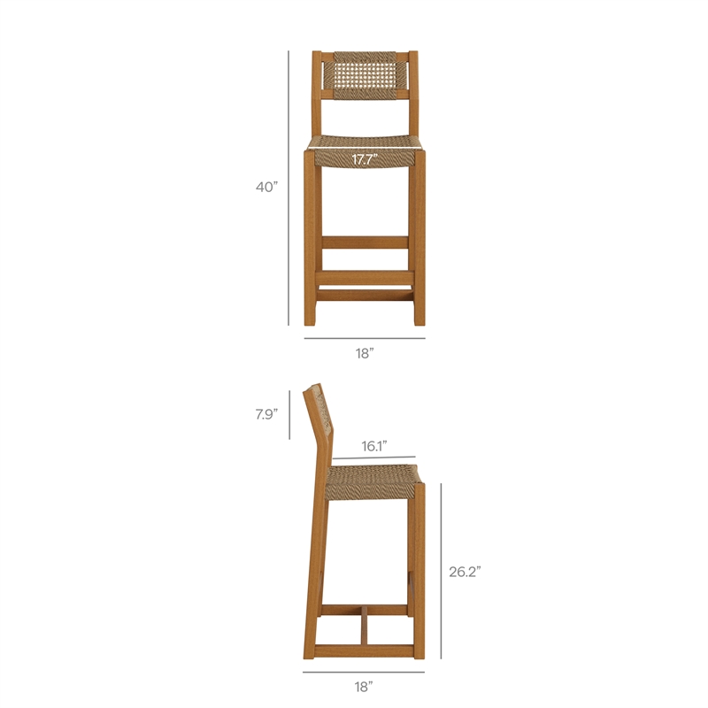 Reed 40 Inch Outdoor Outdoor Teak Wood Counter Stool in Natural