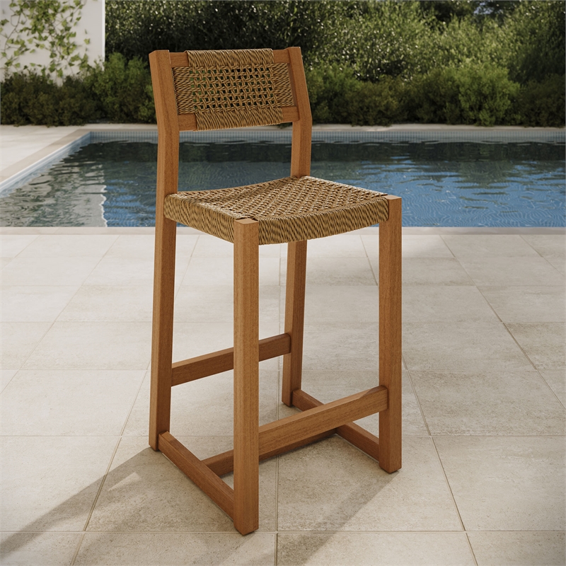 Reed 40 Inch Outdoor Outdoor Teak Wood Counter Stool in Natural
