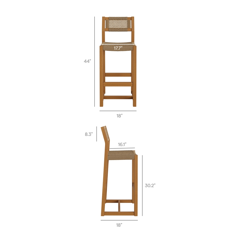 Reed 44 Inch Outdoor Outdoor Teak Wood Rattan Bar Stool in Natural