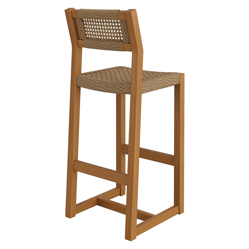Reed 44 Inch Outdoor Outdoor Teak Wood Rattan Bar Stool in Natural