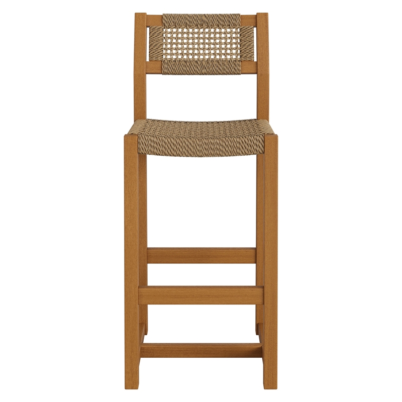 Reed 44 Inch Outdoor Outdoor Teak Wood Rattan Bar Stool in Natural