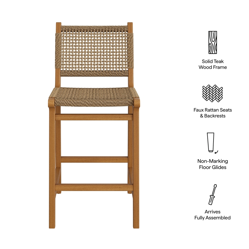 Rowe Outdoor Teak Wood Counter Chairs Set of 2 in Natural
