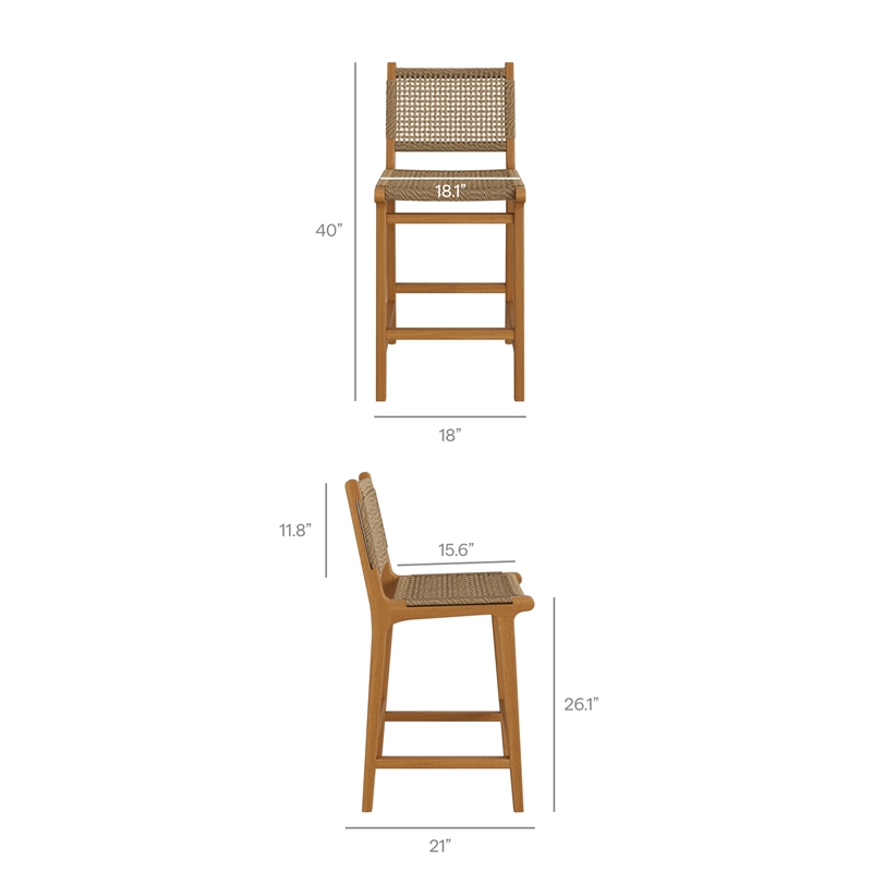Rowe Outdoor Teak Wood Counter Chairs Set of 2 in Natural