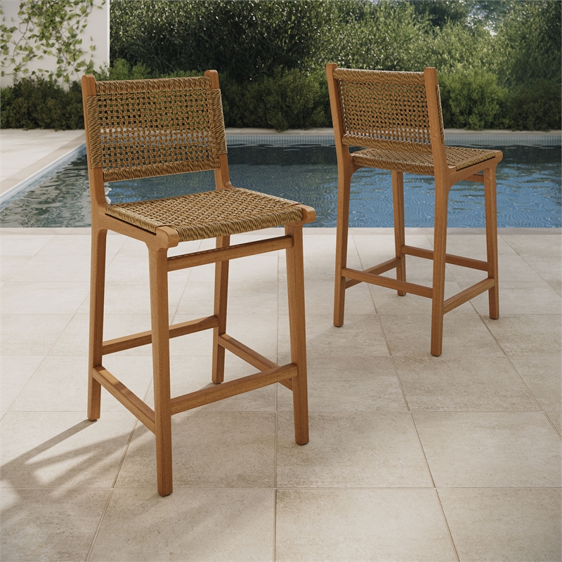 Rowe Outdoor Teak Wood Counter Chairs Set of 2 in Natural