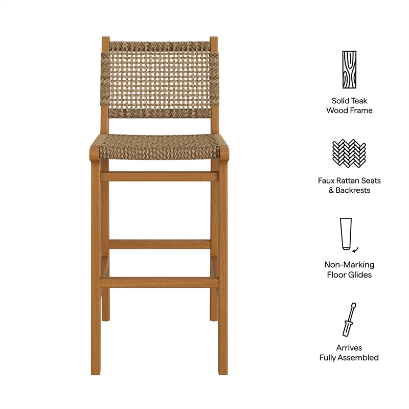 Rowe Outdoor Teak Wood Bar Chairs Set of 2 in Natural