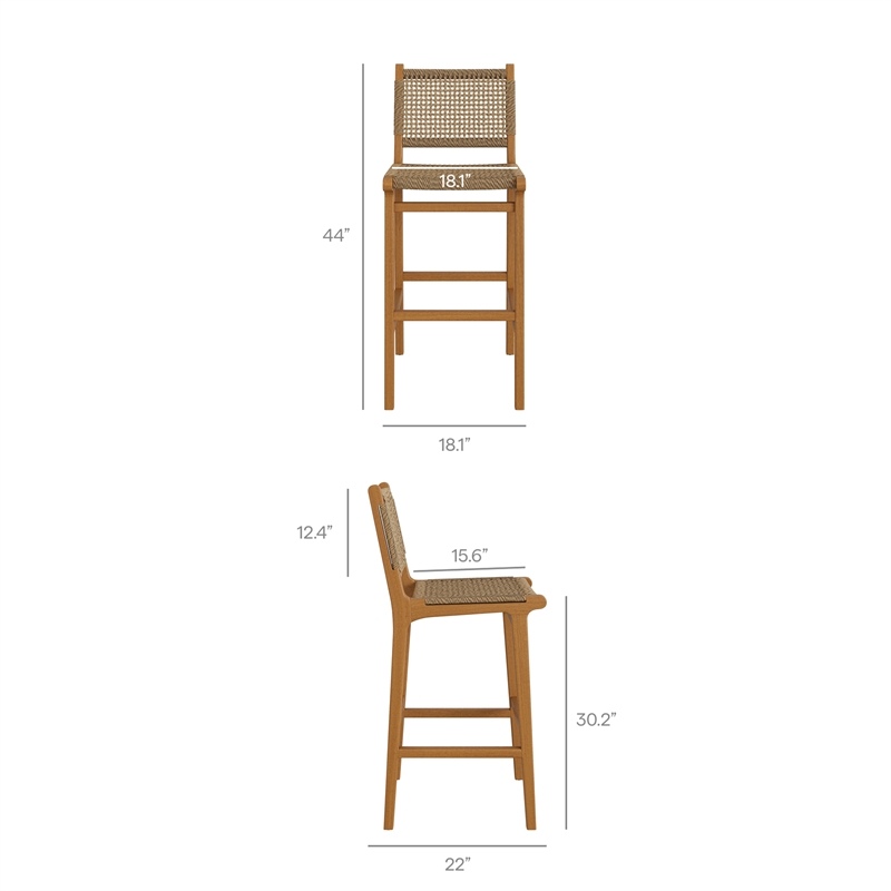 Rowe Outdoor Teak Wood Bar Chairs Set of 2 in Natural