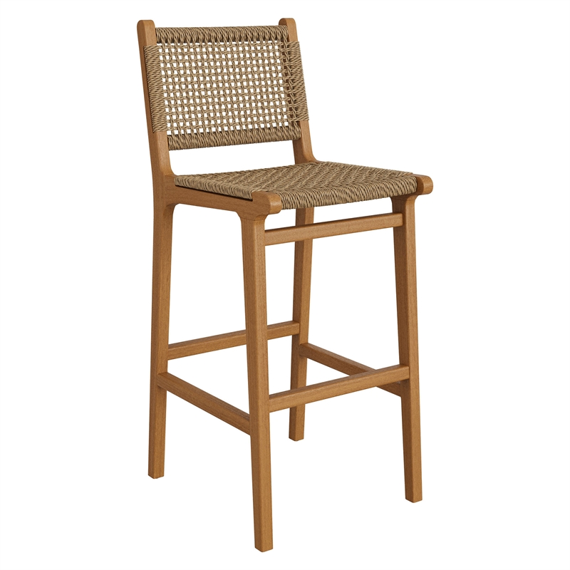 Rowe Outdoor Teak Wood Bar Chairs Set of 2 in Natural