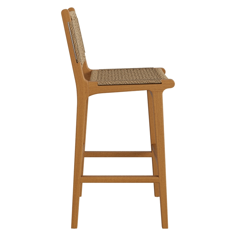 Rowe Outdoor Teak Wood Bar Chairs Set of 2 in Natural