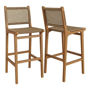 Rowe Outdoor Teak Wood Bar Chairs Set of 2 in Natural