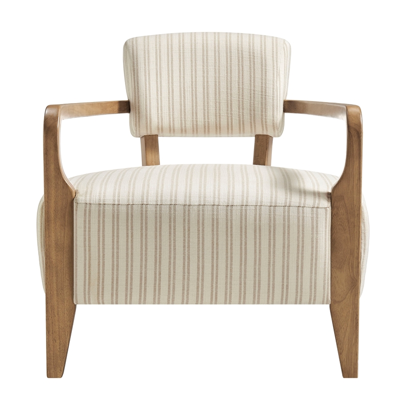 Zinnia Striped Fabric Upholstered Accent Chair in Oatmeal Stripe