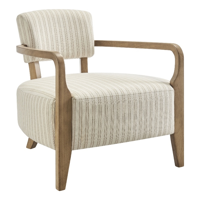 Zinnia Striped Fabric Upholstered Accent Chair in Oatmeal Stripe