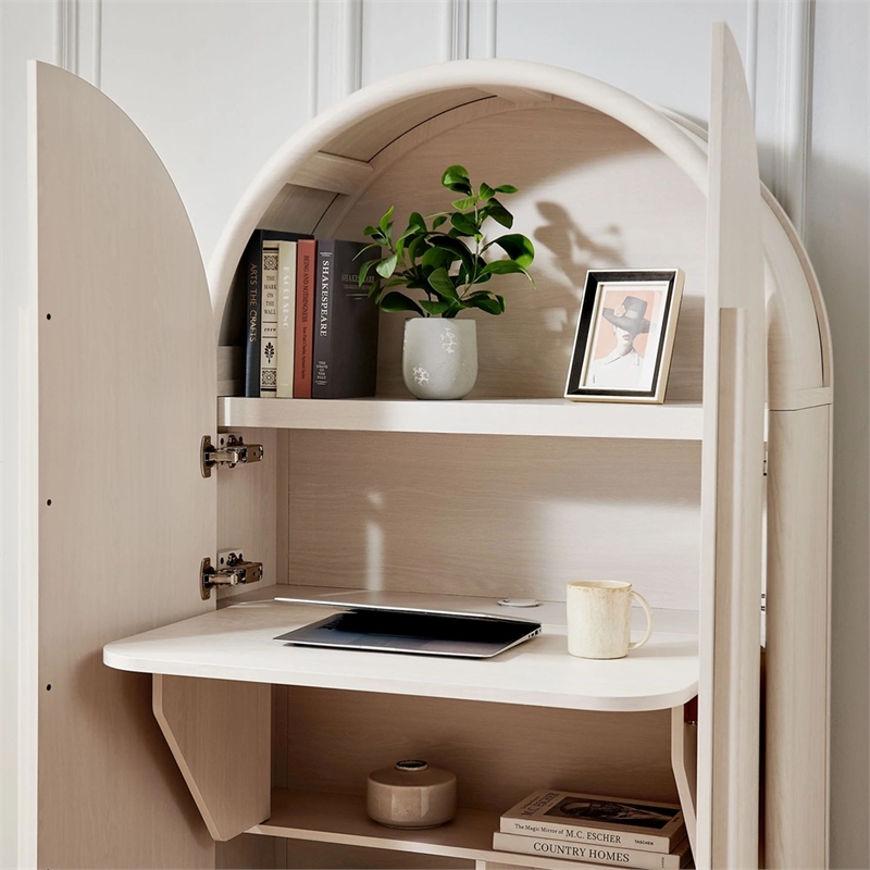 Modway Bellamy Arched Fold-Out Desk Cabinet in Ash
