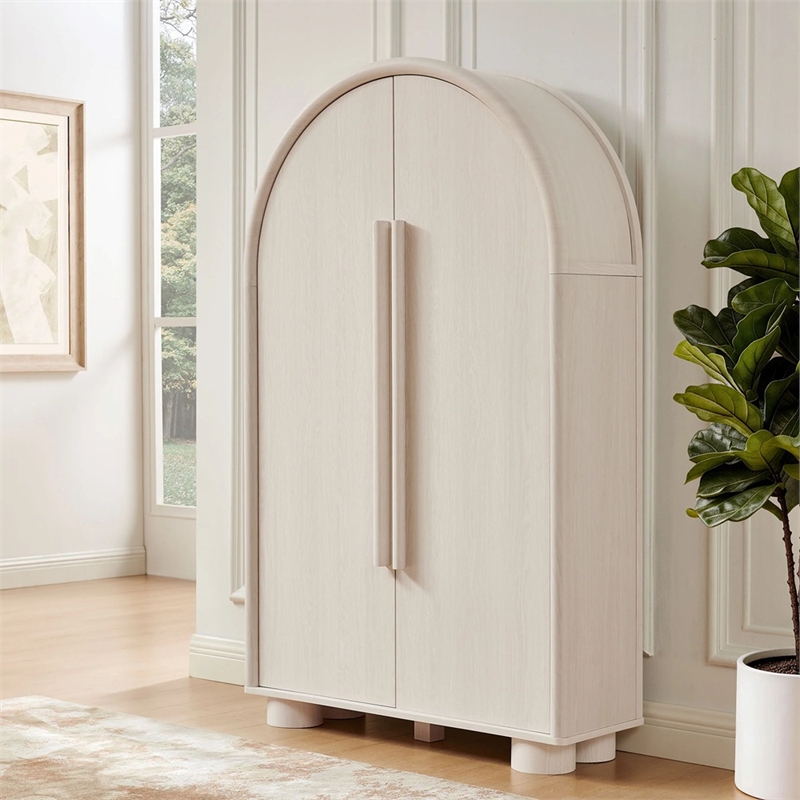 Modway Bellamy Arched Fold-Out Desk Cabinet in Ash