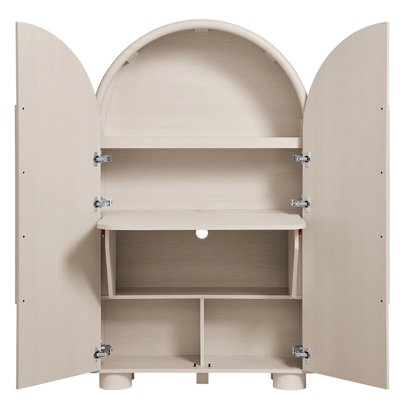 Modway Bellamy Arched Fold-Out Desk Cabinet in Ash