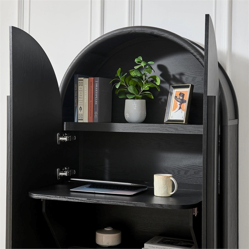 Modway Bellamy Arched Fold-Out Desk Cabinet in Black Oak