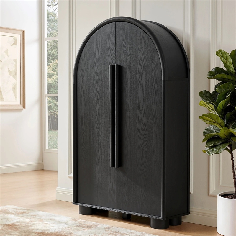 Modway Bellamy Arched Fold-Out Desk Cabinet in Black Oak