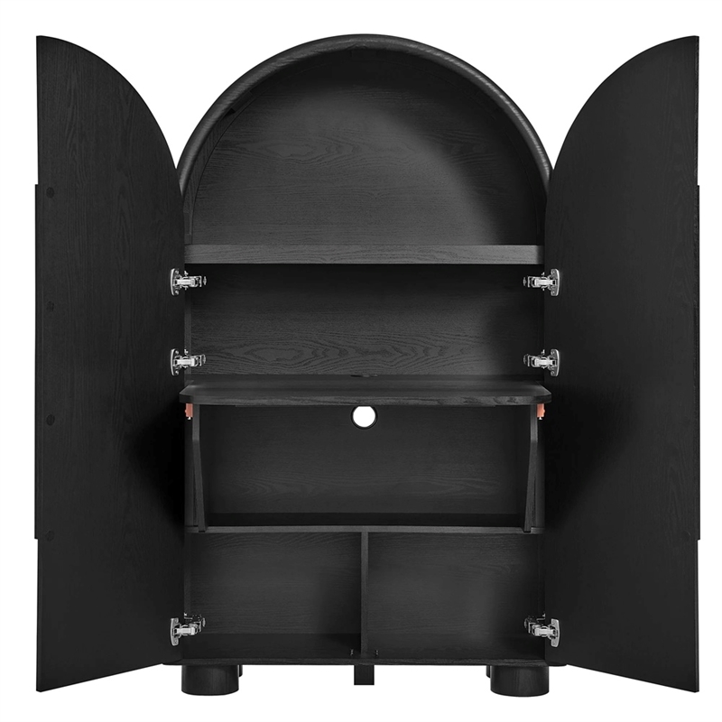 Modway Bellamy Arched Fold-Out Desk Cabinet in Black Oak