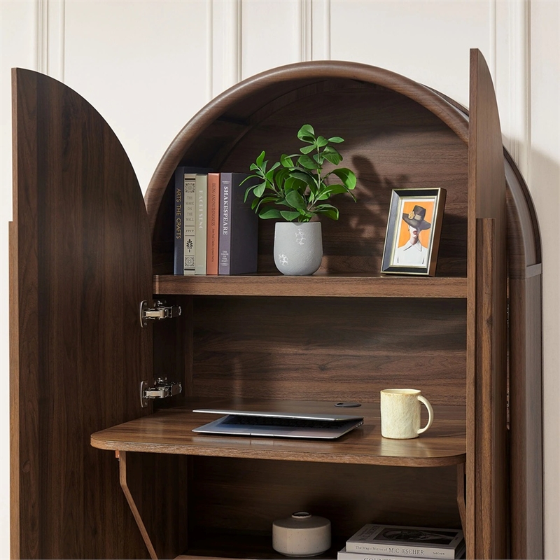 Modway Bellamy Arched Fold-Out Desk Cabinet in Walnut