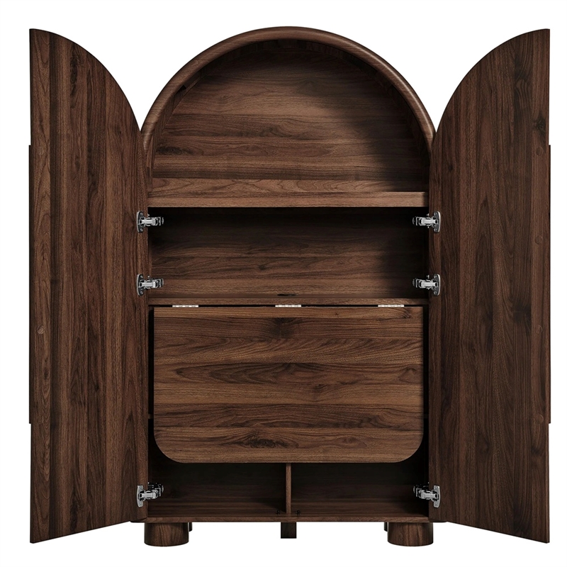 Modway Bellamy Arched Fold-Out Desk Cabinet in Walnut