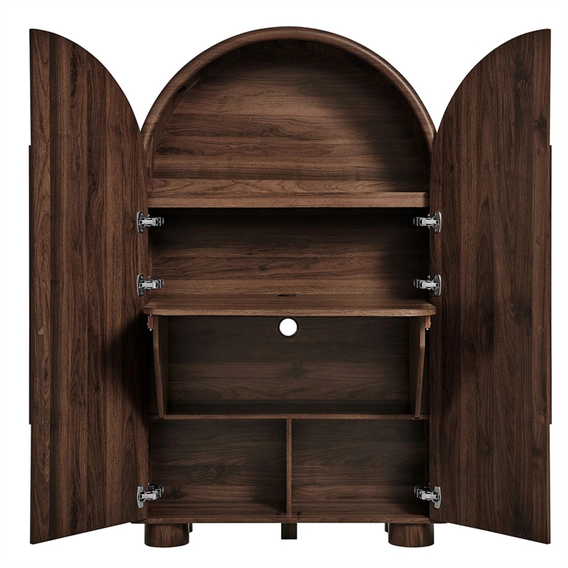 Modway Bellamy Arched Fold-Out Desk Cabinet in Walnut