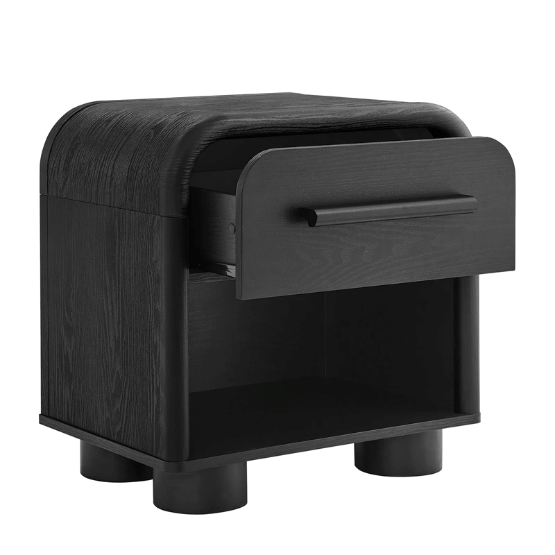 Modway Bellamy Curved 1-Drawer Nightstand in Black Oak