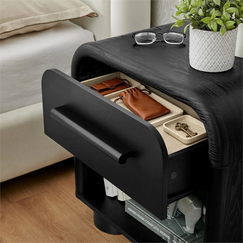 Modway Bellamy Curved 1-Drawer Nightstand in Black Oak