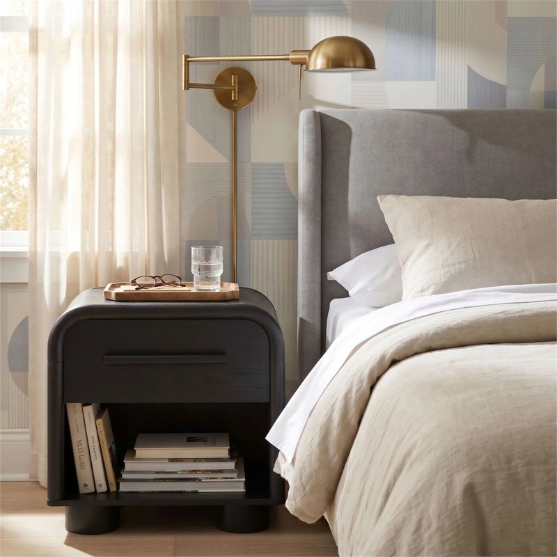 Modway Bellamy Curved 1-Drawer Nightstand in Black Oak