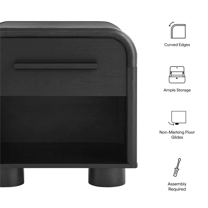 Modway Bellamy Curved 1-Drawer Nightstand in Black Oak