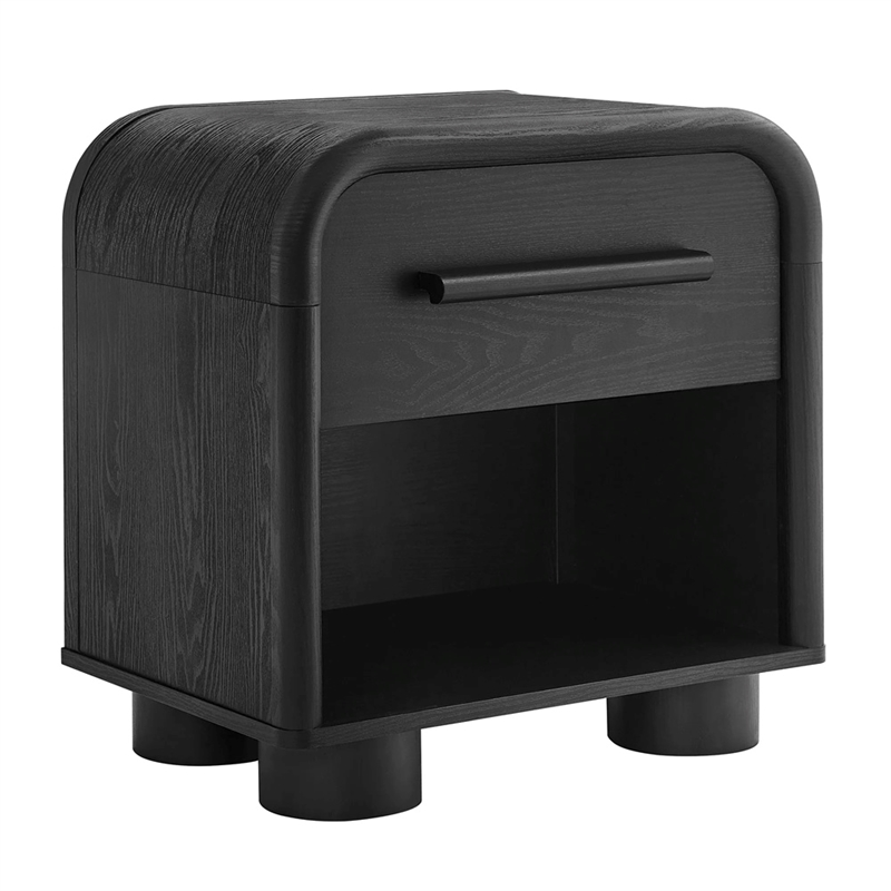 Modway Bellamy Curved 1-Drawer Nightstand in Black Oak