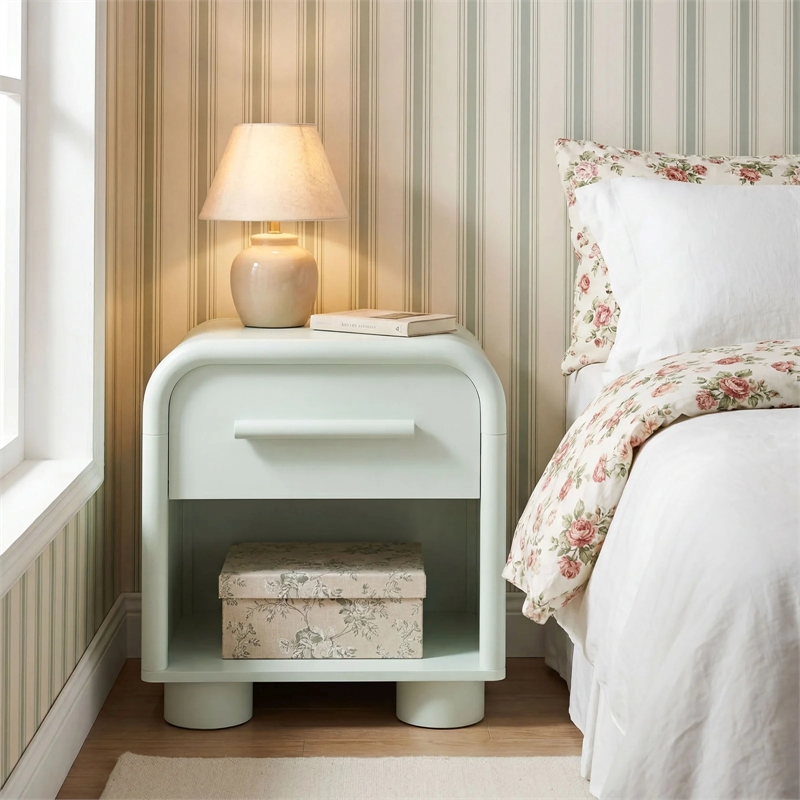 Modway Bellamy Curved 1-Drawer Nightstand in Sage