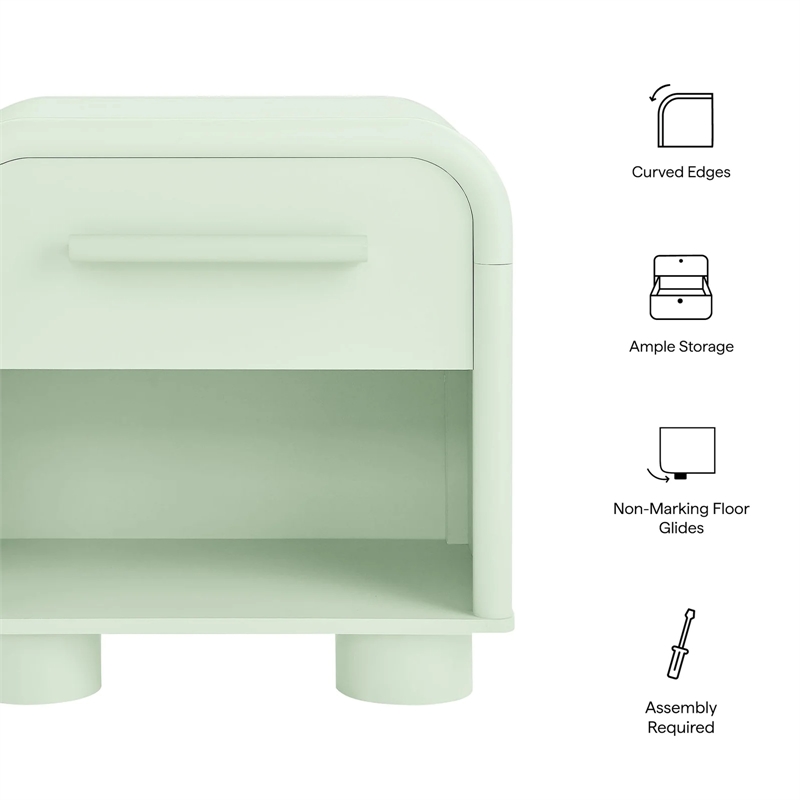Modway Bellamy Curved 1-Drawer Nightstand in Sage