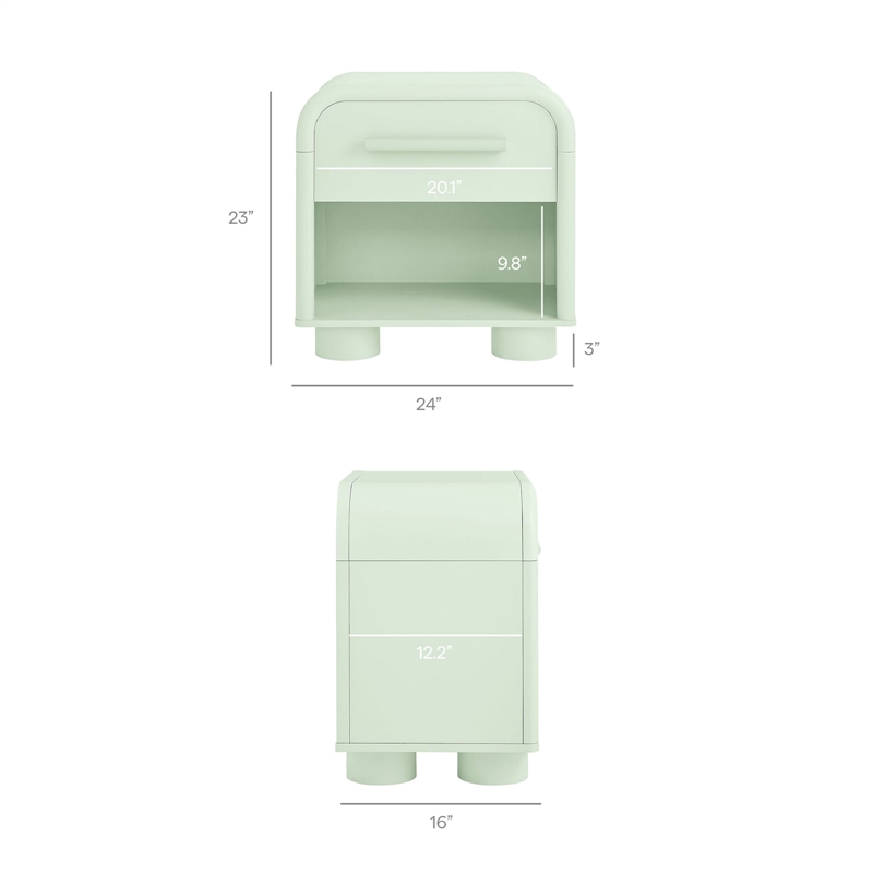 Modway Bellamy Curved 1-Drawer Nightstand in Sage