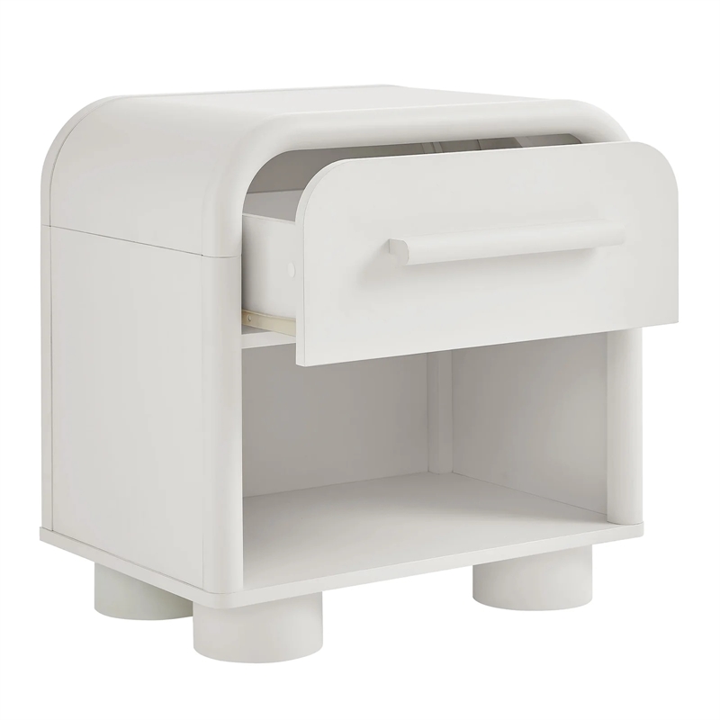 Modway Bellamy Curved 1-Drawer Nightstand in White Matte