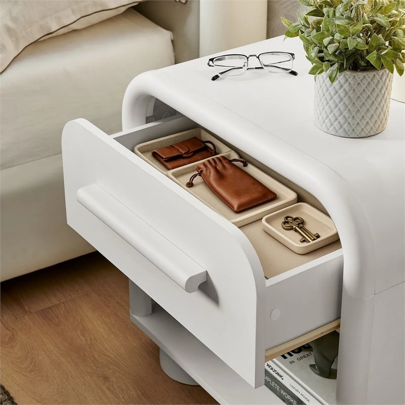 Modway Bellamy Curved 1-Drawer Nightstand in White Matte