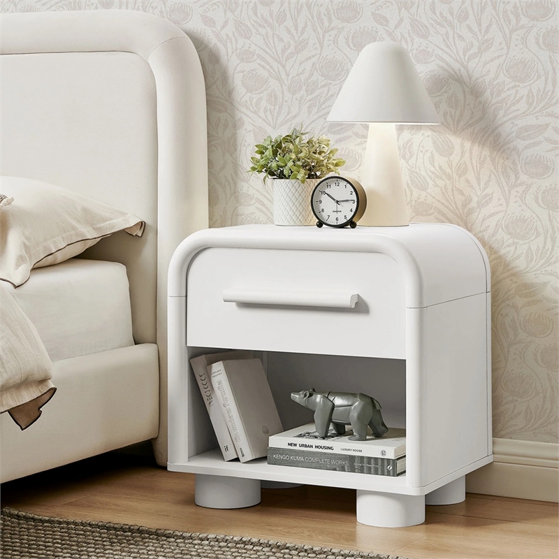 Modway Bellamy Curved 1-Drawer Nightstand in White Matte