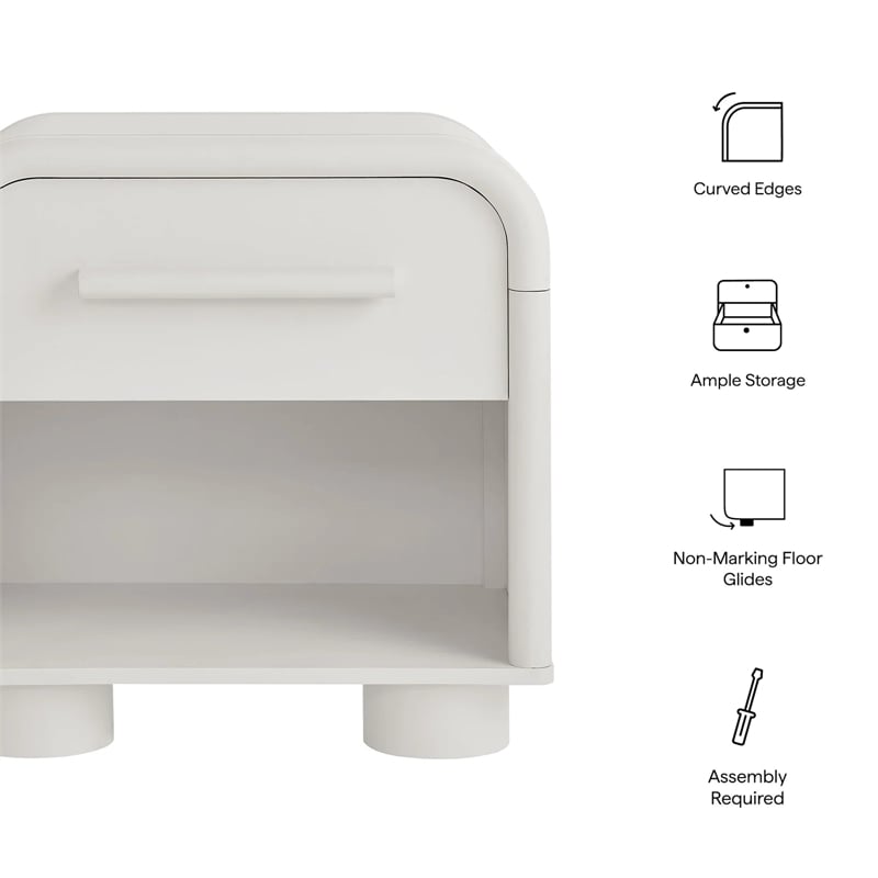 Modway Bellamy Curved 1-Drawer Nightstand in White Matte
