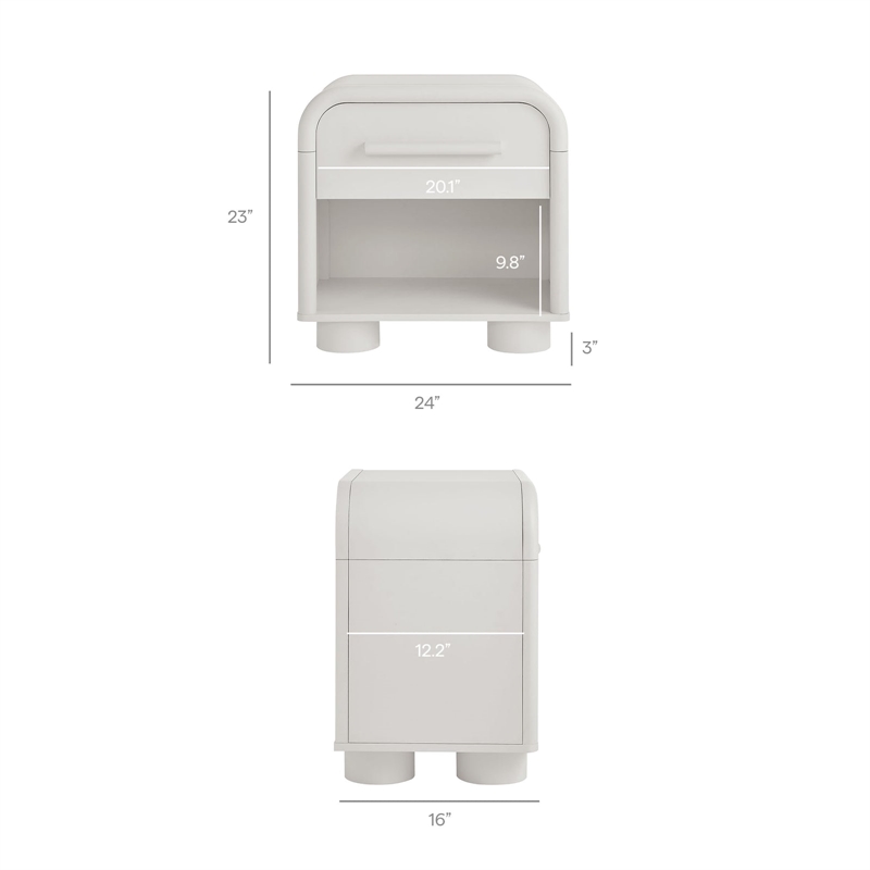Modway Bellamy Curved 1-Drawer Nightstand in White Matte