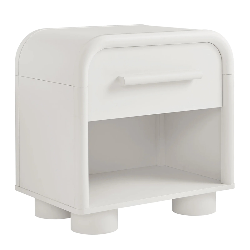 Modway Bellamy Curved 1-Drawer Nightstand in White Matte