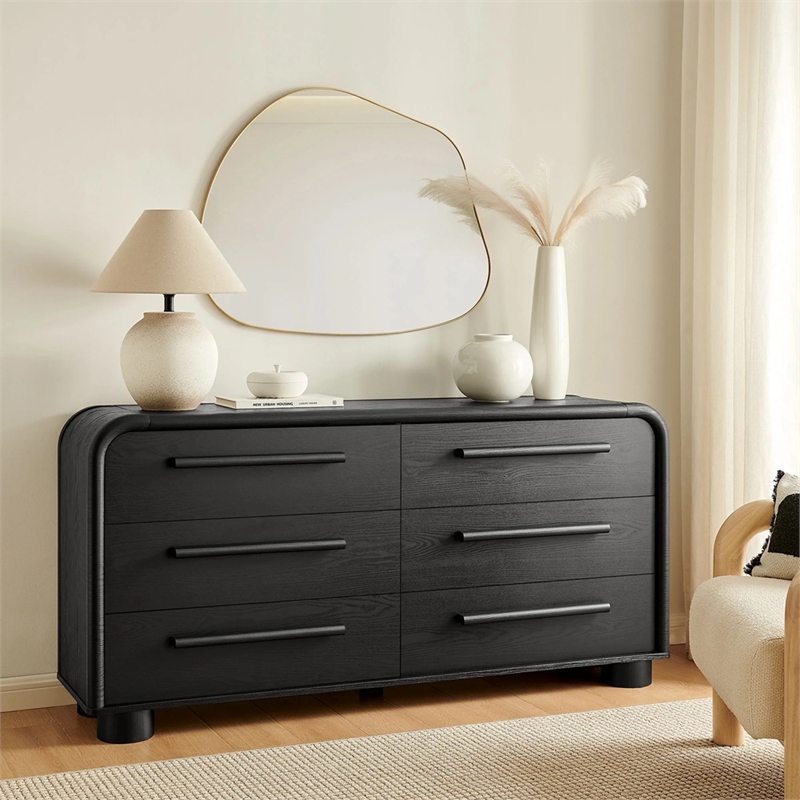 Modway Bellamy Curved 6-Drawer Dresser in Black Oak