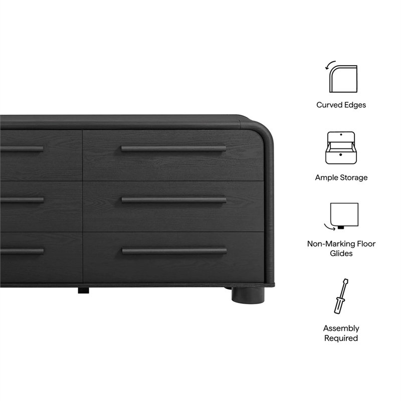 Modway Bellamy Curved 6-Drawer Dresser in Black Oak