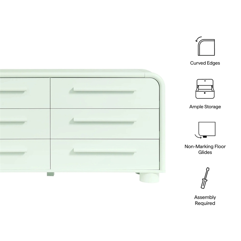 Modway Bellamy Curved 6-Drawer Dresser in Sage