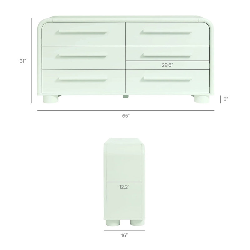 Modway Bellamy Curved 6-Drawer Dresser in Sage