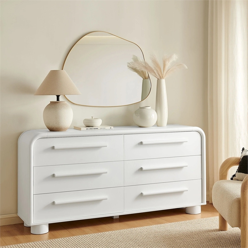 Modway Bellamy Curved 6-Drawer Dresser in White Matte