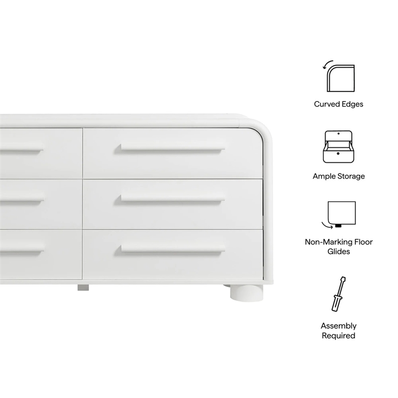 Modway Bellamy Curved 6-Drawer Dresser in White Matte