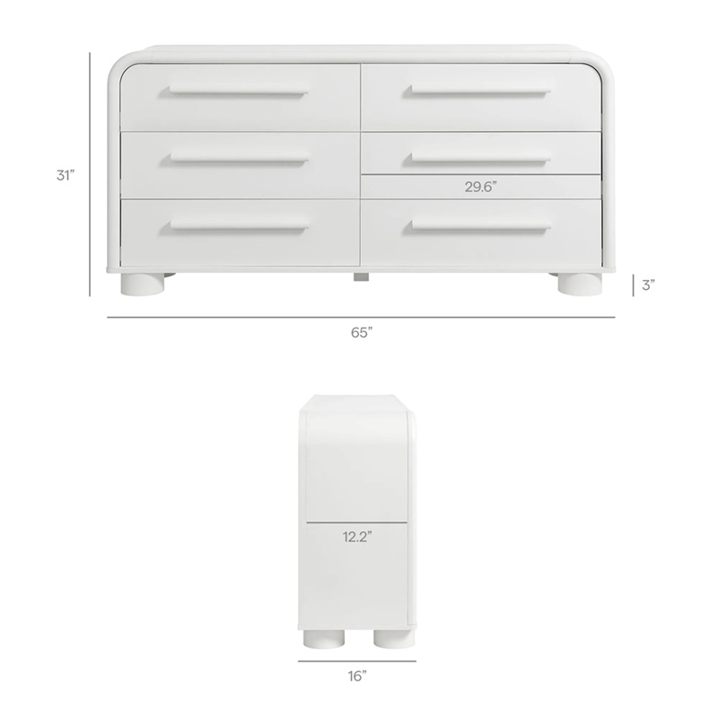 Modway Bellamy Curved 6-Drawer Dresser in White Matte