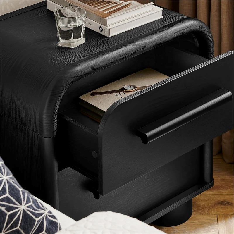 Modway Bellamy Curved 2-Drawer Nightstand in Black Oak