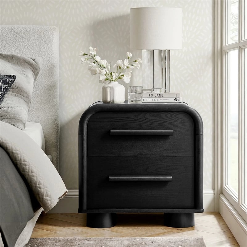 Modway Bellamy Curved 2-Drawer Nightstand in Black Oak