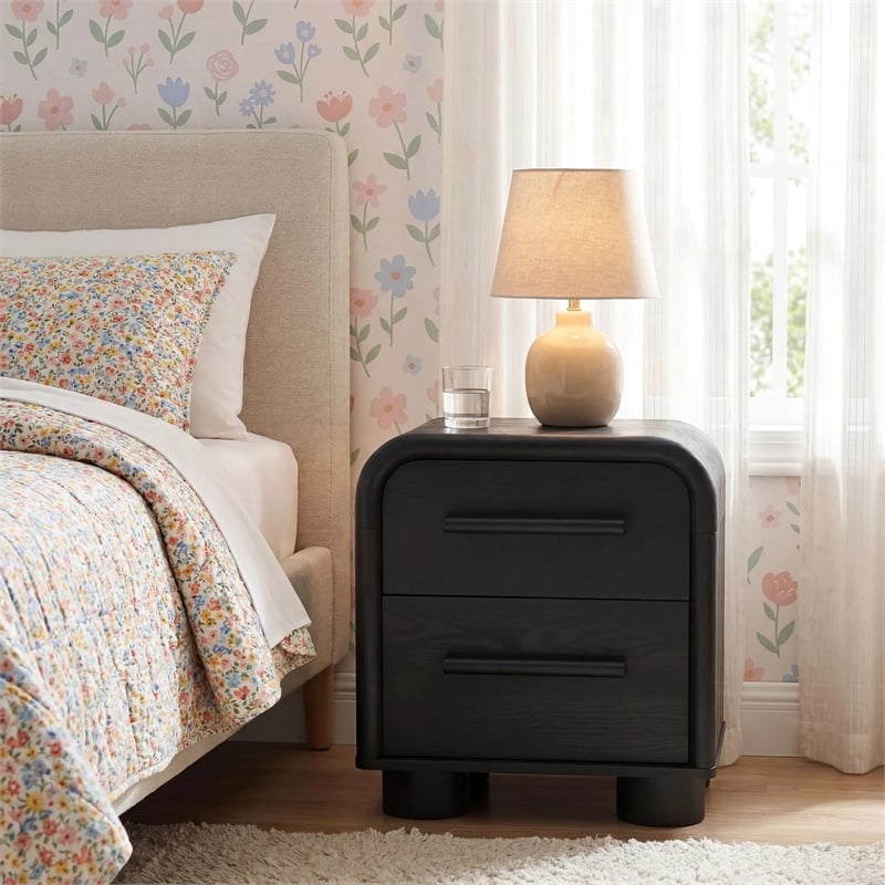 Modway Bellamy Curved 2-Drawer Nightstand in Black Oak
