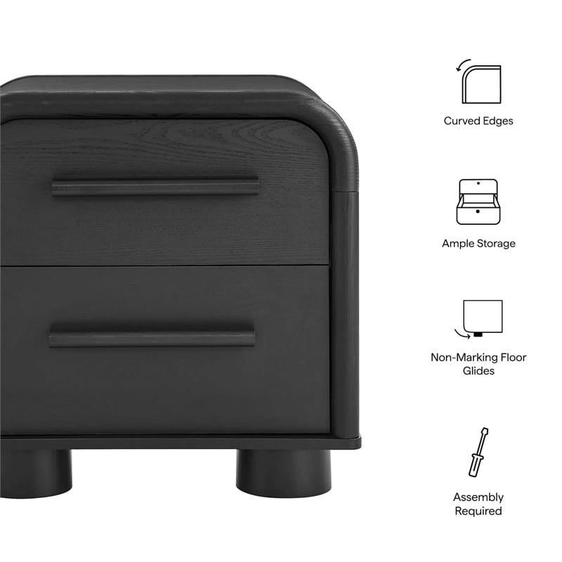 Modway Bellamy Curved 2-Drawer Nightstand in Black Oak